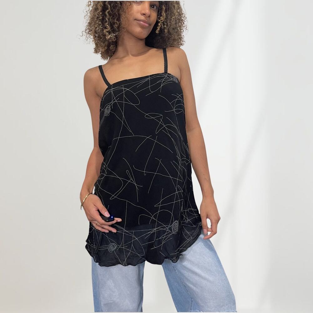 Vintage 90s black long cami tank (S/M) whimsygoth Y2K